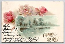 Easter Greetings Frohliche Ostern Swan Roses 1902 Postcard O25 picture
