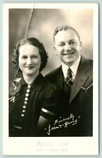Decatur IL~Green Mountain Cough Syrup Ad~Bradford Couple~1930s Rembrandt RPPC picture