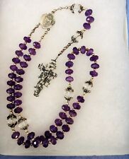 ROSARY STERLING SILVER, AMETHYST & NATURAL QUARTZ BEADS HANDMADE picture