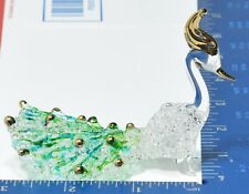 Crystal Peacock Sculpture Elegant Delicate Glass Figurine Green Tail Gold Accent picture
