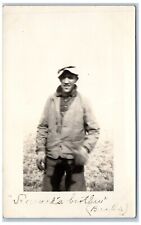 Grangeville Idaho ID Postcard RPPC Photo Man Scene Field c1910's Antique picture