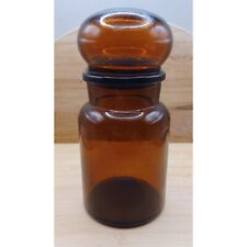 Vintage MCM Belgian Bubble Lid Amber Glass Apothecary Jar 6 3/4
