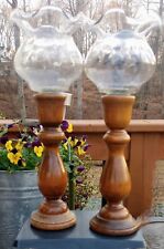Vtg (2) Wooden Candle Holders With Glass Globes  Felt Bottoms, MCM, Retro 🕯️🕯️ picture