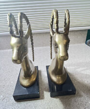 F701~ 2 Vintage Brass Antelope Ibex Gazelle Bookends Mid-Century Modern 7.75” picture