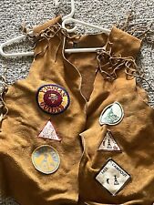 Y-Indian Guides 2 Vests W/Patches Camp Scouts Leather Fringes Set Of Two picture