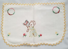 Vtg Hand Embroidered  Nursery Baby Child Dresser Scarf Runner HOBBY HORSE & BABY picture