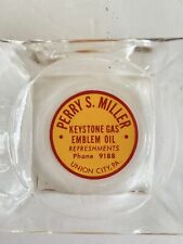 VTG 1960's Perry S. Miller Keystone Gas Emblem Oil Union City PA Glass Ashtray picture