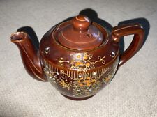 Vintage 1950’s Brown Glazed Redware Hand Decorated Teapot From Japan picture