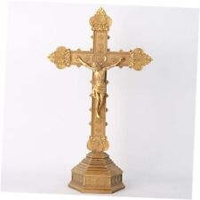 BC Catholic Crucifix Standing Cross, Religious Cross 14.7 inches H Shiny Gold picture