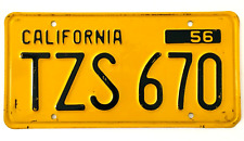 1956 California License Plate Single plate TZS 670 nice single picture