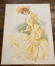 Vintage 1907 Lady in Yellow Print - Gray Lith Co NY picture