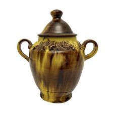 Antique Oaxaca Mexican Yellow Drip Ware 6” Tall Art Pottery Vase with Lid picture
