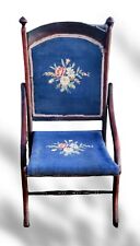 Antique Victorian Folding Chair Wooden Hickory Tapestry Civil War Campaign Era picture