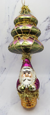Glass Holiday Ornament Classic Santa With Christmas Tree BRN Licensed Design picture