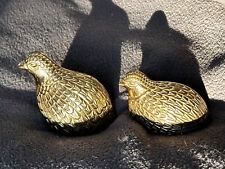Vintage Pair Of Solid Brass Quail Partridges Bird Figurines Paperweights Statues picture