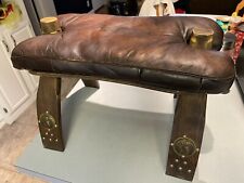 VINTAGE CAMEL SADDLE ~ BROWN LEATHER SEAT ~ BRASS ACCENTS ~ ESTATE FIND ~ STOOL picture