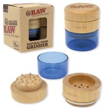 New RAW Rolling Papers NATURAL WOOD GRINDER - BLUE GLASS - 65mm - Fine Grind picture