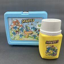 Vintage 80s Smurf Lunch Box w/ Yellow Thermos, Top and Cup Made in  USA picture