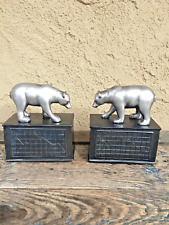 2-PC BOOKEND SET, WALL STREET STOCK MARKET BEARS ON GRAPHITE BLACK COLOR BASES picture