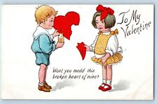 Valentine Postcard Childrens With Glue Fixing Broken Heart c1910's Antique picture