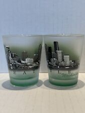 Vintage Seattle Skyline Souvenir 2 Oz. Shot Glasses - Set Of 2 - Green/Frosted picture