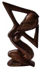 Vintage Hand Carved Wood Statue Primitive Nude Woman Posing From Curacao  picture