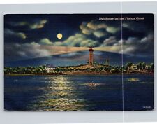 Postcard Florida Lighthouse on the Coast at Night c1946 9V picture