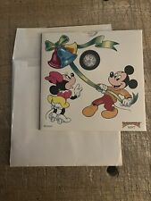 1989 DISNEY MICKEY MOUSE MINNE PLUTO HOLIDAY GREETINGS CARD SILVER COIN Mint NEW picture