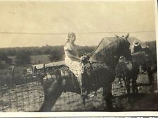 Woman In White Dress Riding Horse 1910s Snapshot Photo RPPC Size  picture