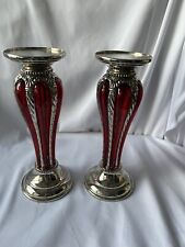 Vintage red and silver candle stick holder picture