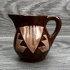 Native American Brown Pottery Creamer Small Pitcher M Black Tail Deer SD Artist picture