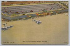 Postcard Chicago's Midway Airport 1950s Linen, Aerial View, Illinois picture
