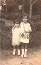 TWO YOUNG AND ADORABLE SISTERS : GARDEN GIRLS : RPPC picture