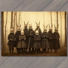 POSTCARD Weird Creepy Vibe Horned Masks Halloween Unusual Strange Cult Family picture