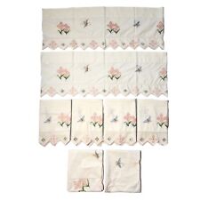 Vintage Curtains Panels Drapes Valance Cottagecore Floral Embroidered Set Of 8 picture