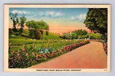 Wells River VT-Vermont, Scenic Greetings, Flowers, Antique, Vintage Postcard picture