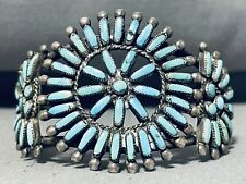 ONE OF THE OLDEST VINTAGE ZUNI TURQUOISE STERLING SILVER BRACELET picture