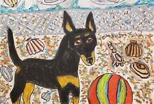 TOY MANCHESTER TERRIER Beach Party ORIGINAL Painting 9x12 Signed Artist KSams picture