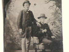 Antique 1890s Tintype Victorian Gentlemen American Frontier Fringe Chair picture