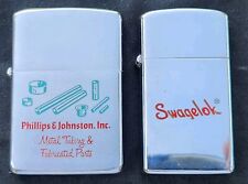 2 Vtg Ad Zippo Lighters 1967 Phillips & Johnston, Inc. 1& 1959 Swagelok Slim picture