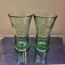 LIBBEY Coca Cola (2) Vintage Green Glass Flared Heavy  picture