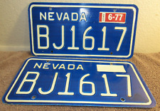 1977 Nevada Car License Plate Pair Set - BJ1617 NV Blue & White picture