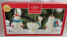 NEW  LENOX Christmas Very Berry Merry Snowman Goose Santa Ornament Set of 3 picture