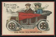 CO Colorado Springs LITHO PC 1913 RED PENNANT & AUTOMOBILE GREETINGS Couple picture
