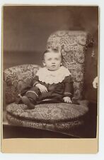 Antique Circa 1880s Cabinet Card Adorable Little Boy Sitting on Ornate Chair picture