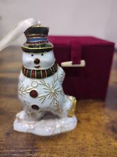 RETIRED Dillards Cloisonne Christmas Snowman Ornament Velvet Box picture