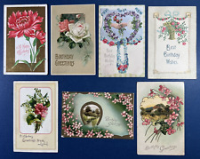 Mixture 7 Birthday Antique Postcards. EMB, Gold. Silver. Scenes. PUBL: Langsdorf picture