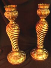 ANTIQUE CARVED & GILT WOOD CANDLESTICKS *SPIRAL CARVED* ITALIAN c.1930'S picture