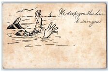 c1900's Write Away Old Man Drowning Birds We Drop You This Line Antique Postcard picture