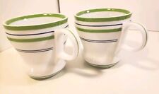 2 STARBUCKS 2007 Green Blue Rings Coffee Mug 12 fl.oz. Collectible Contoured Cup picture